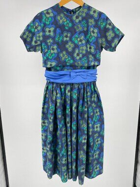 Vintage 50s Bobbie Brooks Blue Check Rockabilly Fit & Flare Dress Metal Zip XS